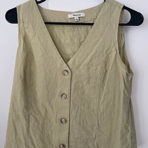 Madewell Light Olive Button-Front Sleeveless Top